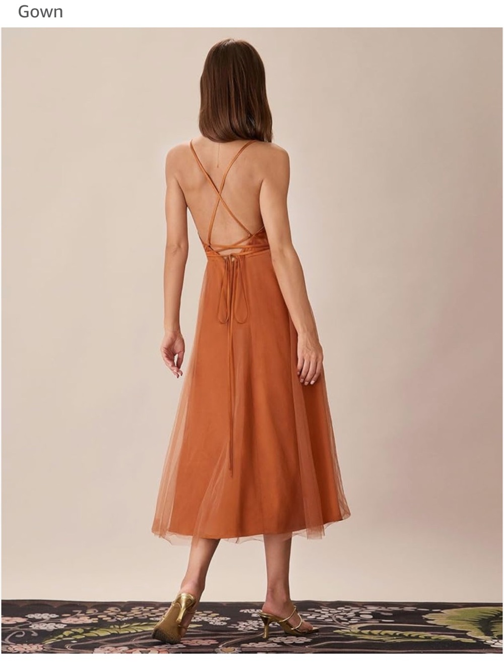 Sleeveless Rust Orange Midi Dress with Cross-Back Tie